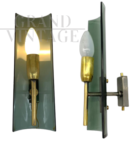 Pair of Veca wall lamps in smoked glass        