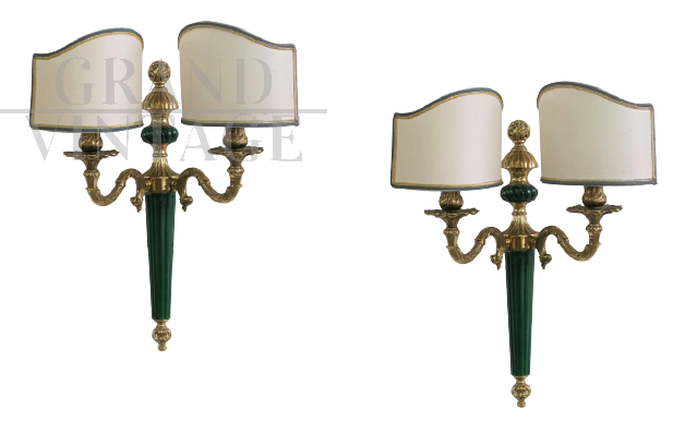 Pair of vintage brass wall lights with lampshade