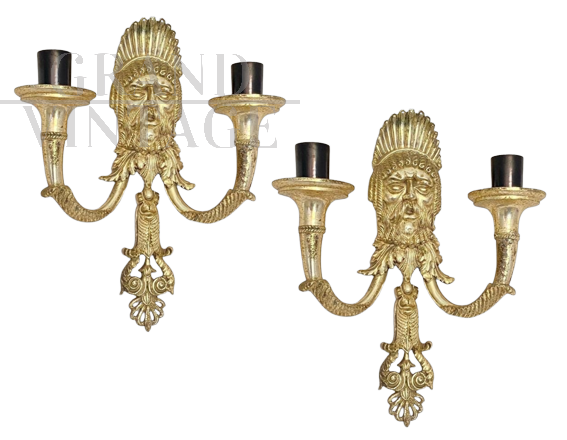 Pair of appliques in silver-plated cast alloy with Greek tragedy mask