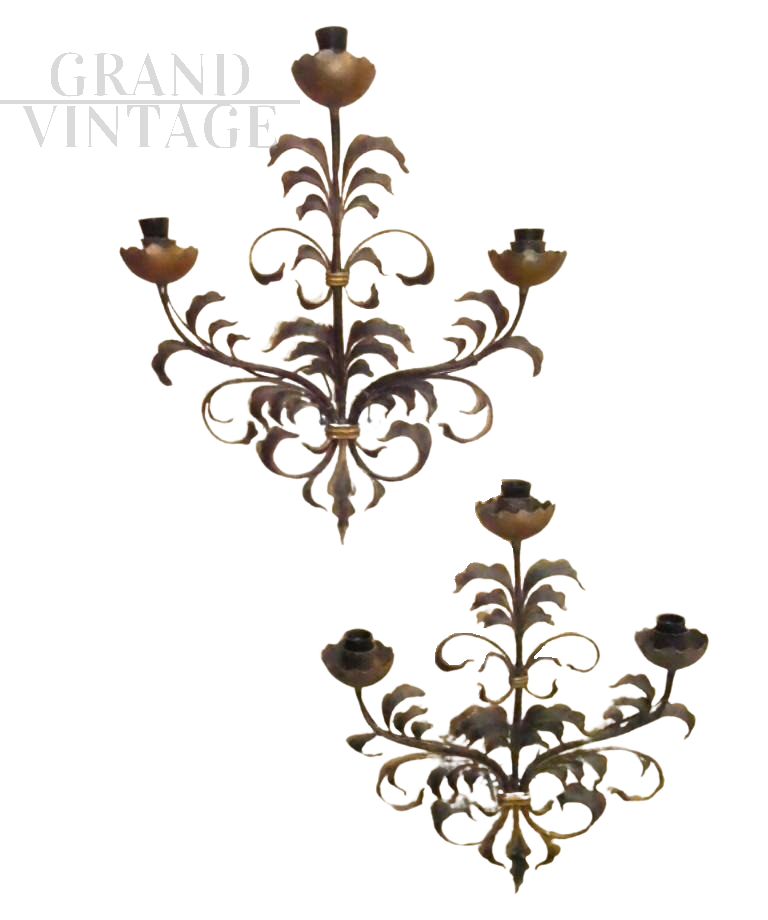 Pair of vintage Florentine appliques in burnished metal      