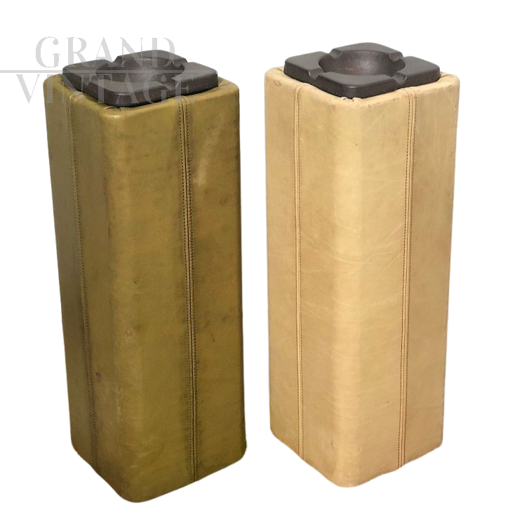Pair of vintage leather covered ashtray columns