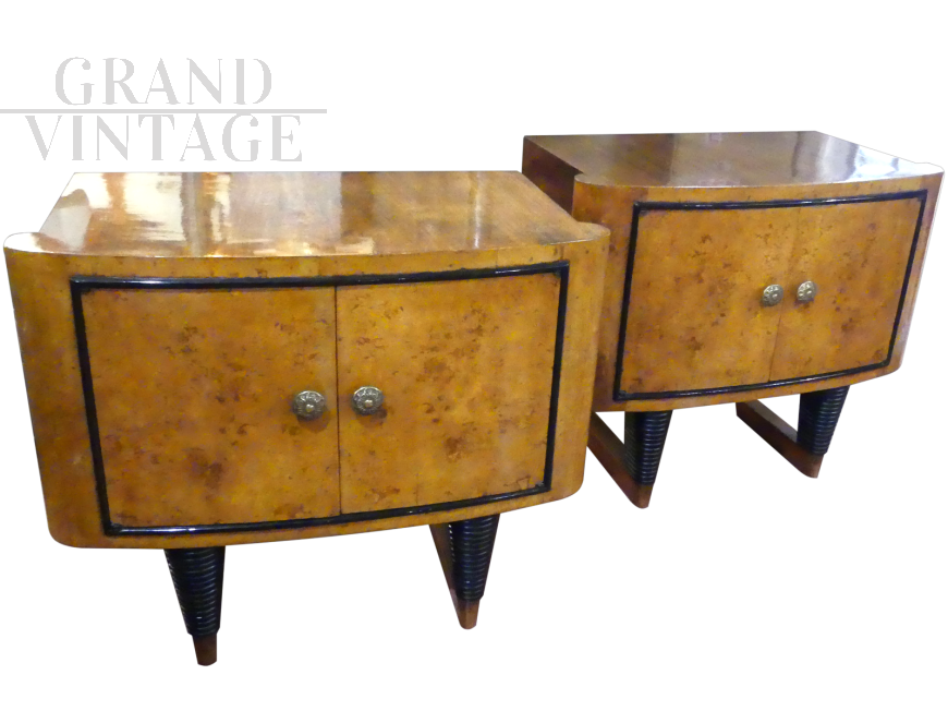 Pair of 1940s art deco bedside tables in briar