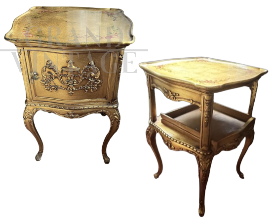 Pair of bedside tables in Venetian Baroque style, early 1900s  