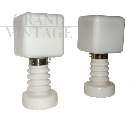 Pair of Vitropol cube table lamps, Poland 1970s            