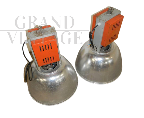 Pair of 70s industrial metal lamps