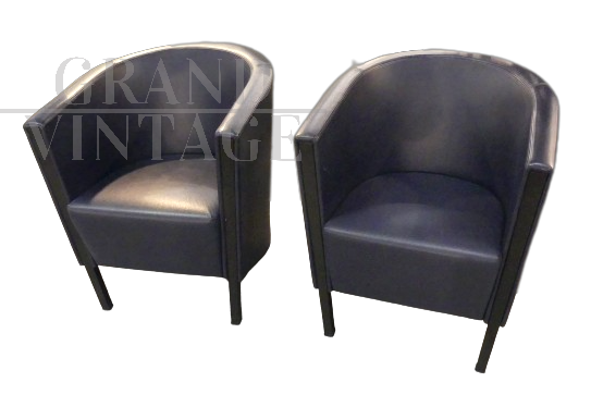 Pair of Novecento armchairs by Citterio for Moroso in blue leather                            