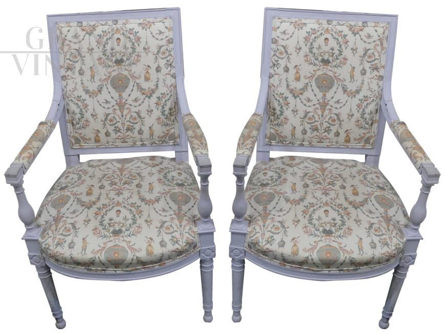 Pair of white lacquered Provencal Directoire armchairs        