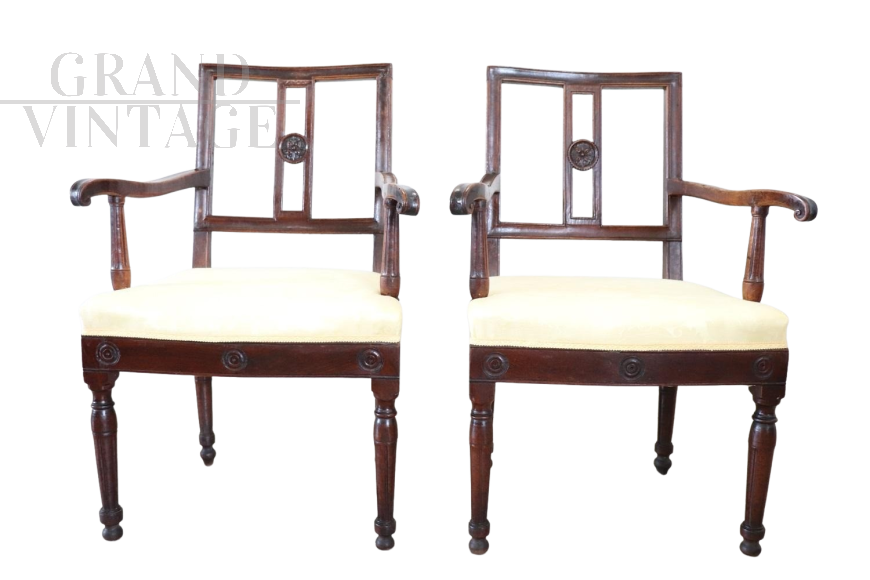 Pair of antique Louis XVI walnut armchairs from the 18th century     