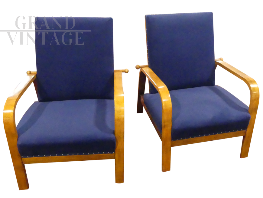 Pair of Art Deco armchairs with adjustable backrest