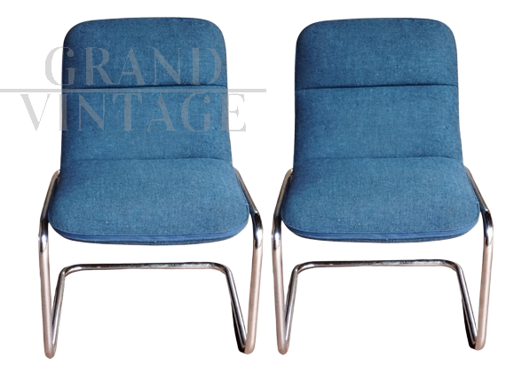Pair of 70s office armchairs in chromed metal