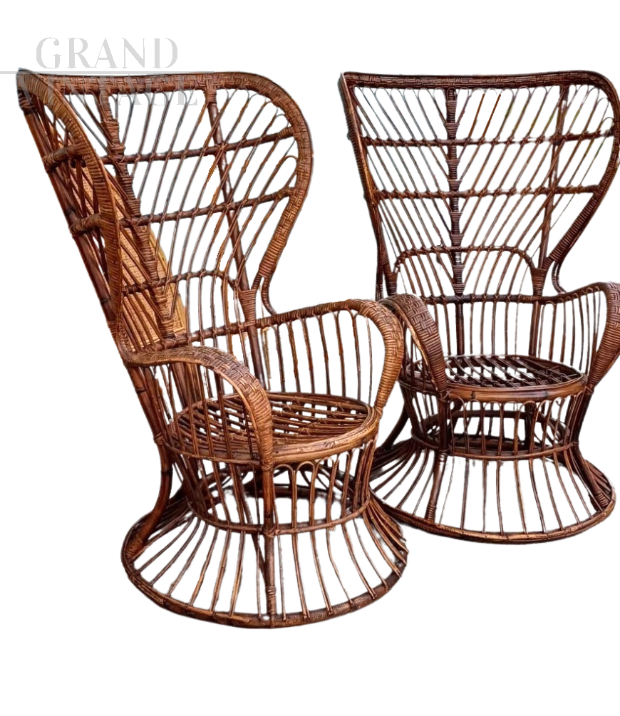 Pair of bamboo armchairs designed by Lio Carminati