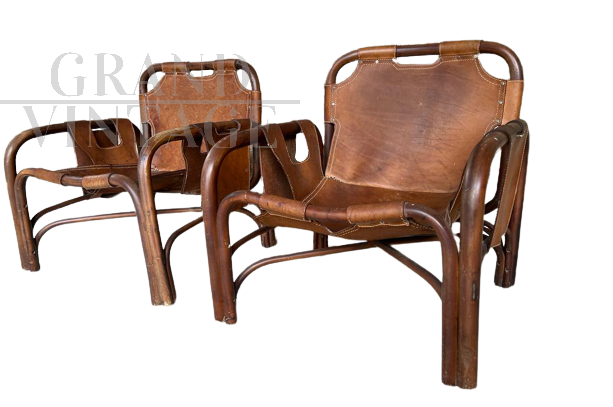 Pair of Tito Agnoli leather armchairs, 1960s