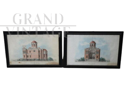 Pair of watercolor architectural elevations