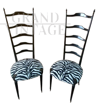 Pair of Chiavarine chairs in ebony with high ladder back