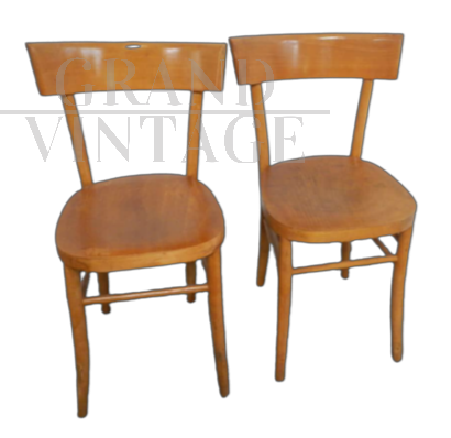 Pair of vintage beech wood bistro chairs, 1950s