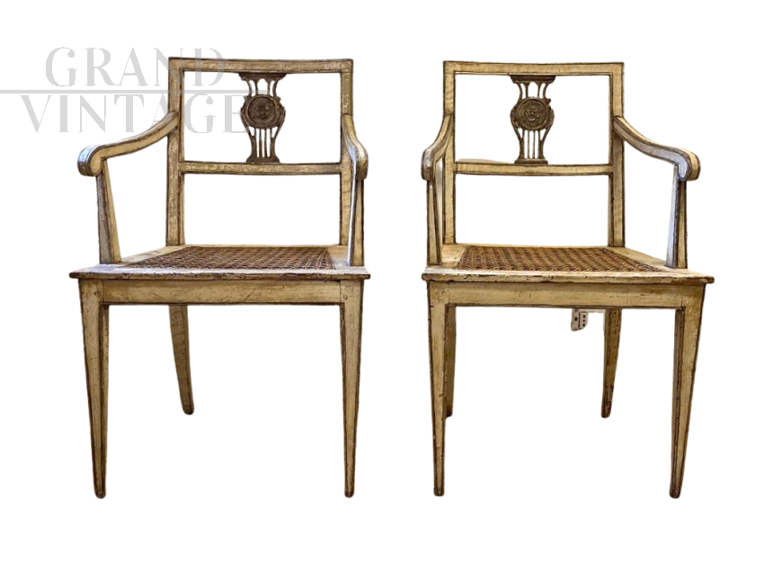 Pair of 18th century lacquered and gilded chairs with Vienna straw seats