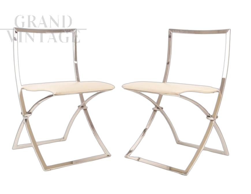 Pair of Luisa folding chairs by Marcello Cuneo for Mobel, 1970s 