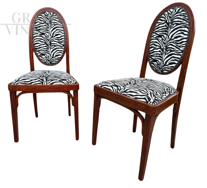 Pair of Thonet chairs upholstered with zebra fabric