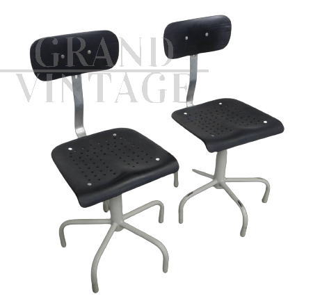 Pair of black plastic stools from the 70s