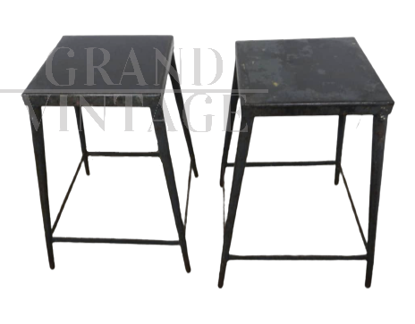 Pair of industrial workshop stools with footrest