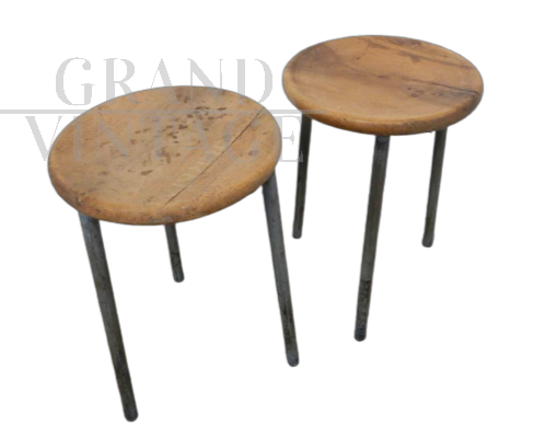 Pair of industrial stools in walnut, 1950s