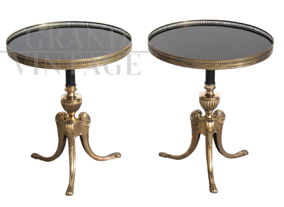 Pair of Art Deco coffee tables in bronze and black glass