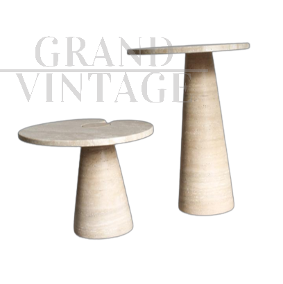 Pair of Eros series coffee tables by Angelo Mangiarotti in travertine marble