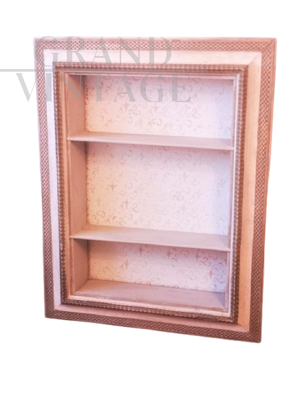 Vintage shabby chic hanging showcase with white frame