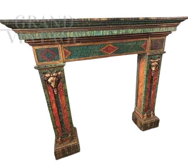 Antique 19th century hand-painted fireplace surround