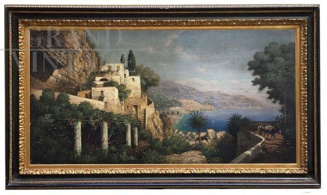 Amalfi Coast painting, Posillipo School, oil on canvas