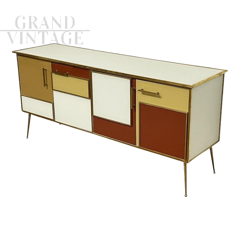 Sideboard with 4 colored glass doors in vintage style