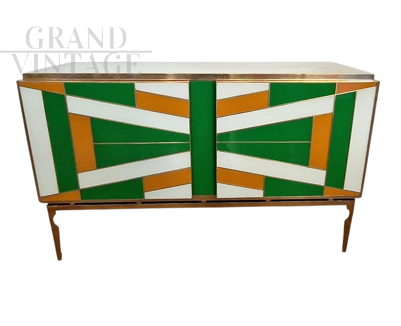 Sideboard with 2 doors in multicolored glass