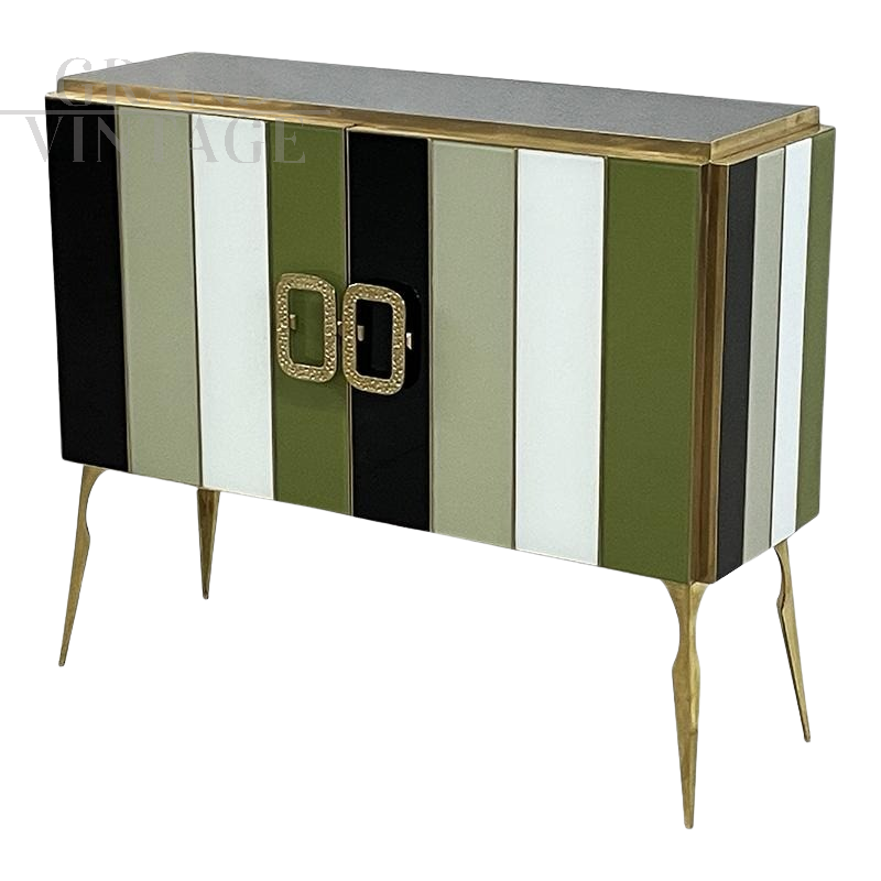 Two-door sideboard in Murano glass in shades of green