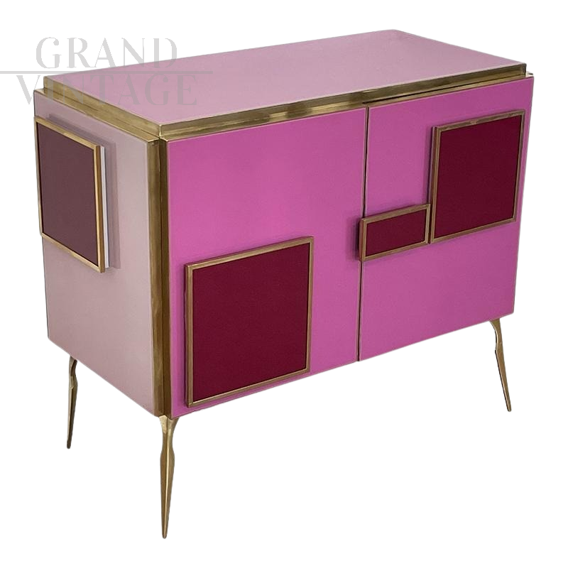 80s sideboard in pink glass with LED illuminated handles       