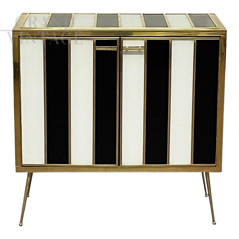 Sideboard with black and white glass stripes
