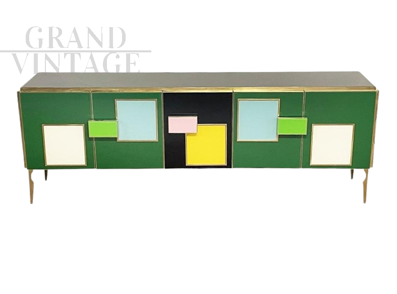 Sideboard in green glass with 5 doors