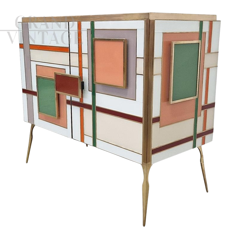 Design sideboard bar cabinet with two doors in multicolored glass 