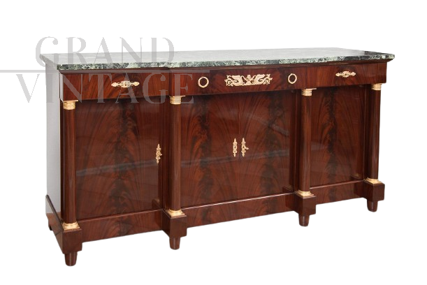 Antique French Empire four-door sideboard in mahogany feather