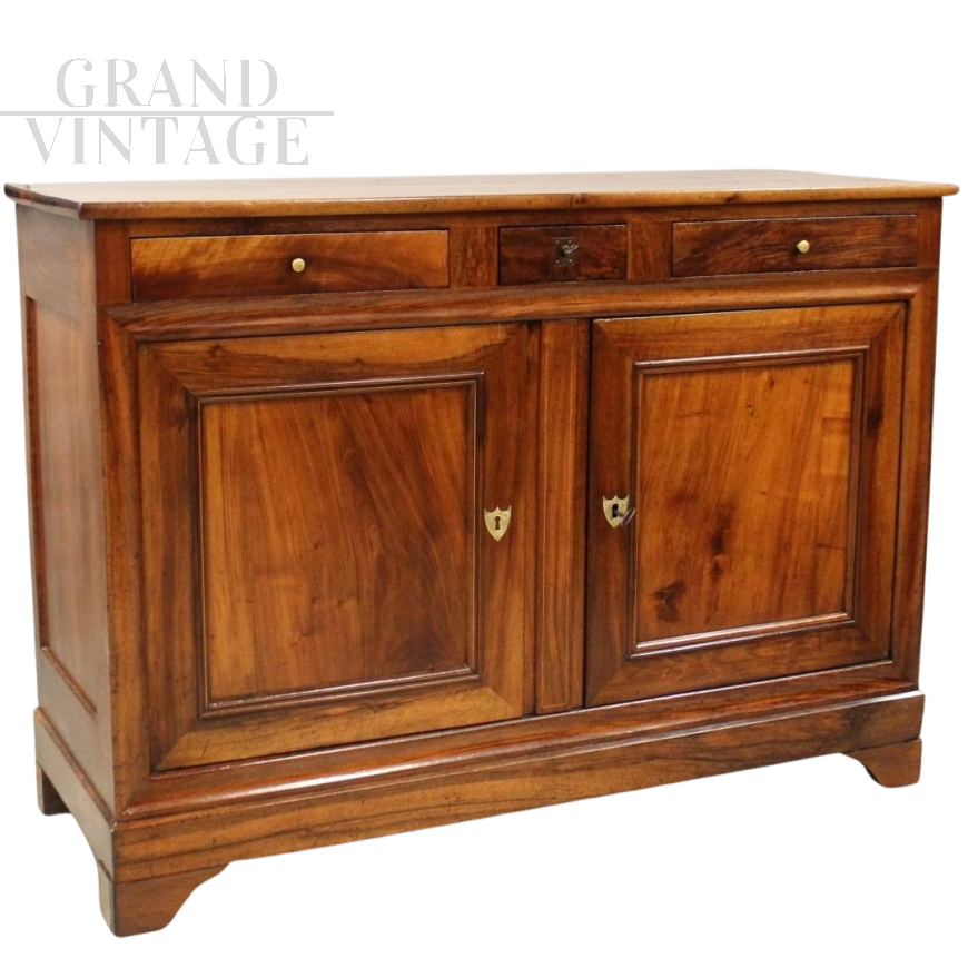 Antique Louis Philippe sideboard with two doors in walnut, 19th century  