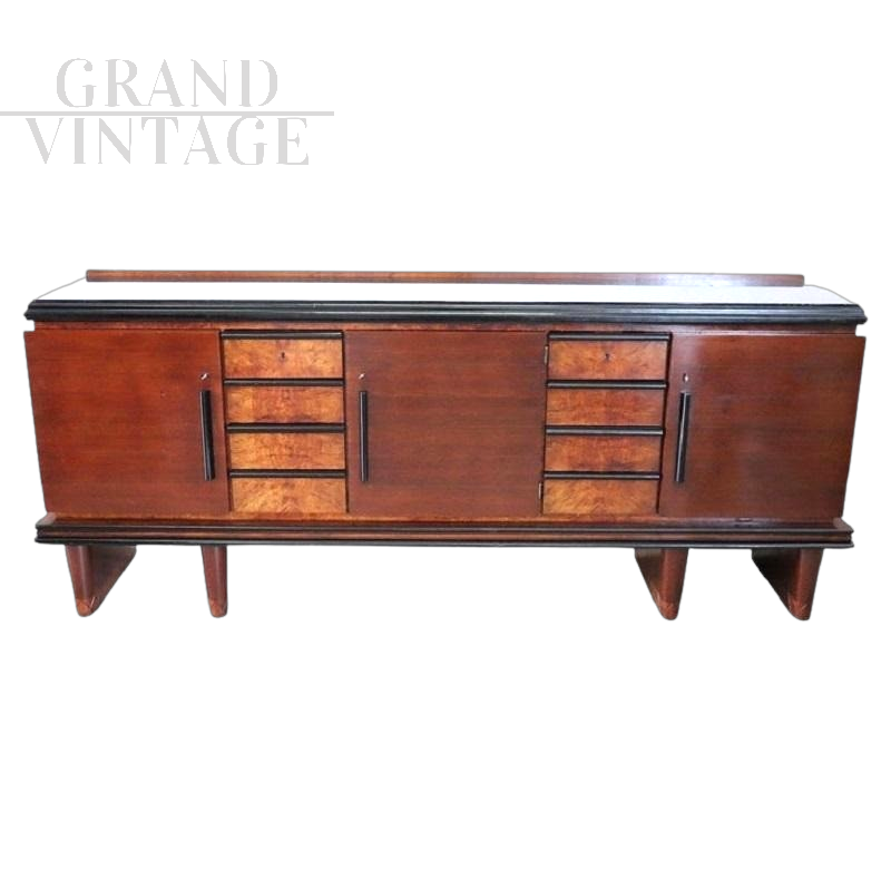 1930s Art Deco sideboard with black glass top