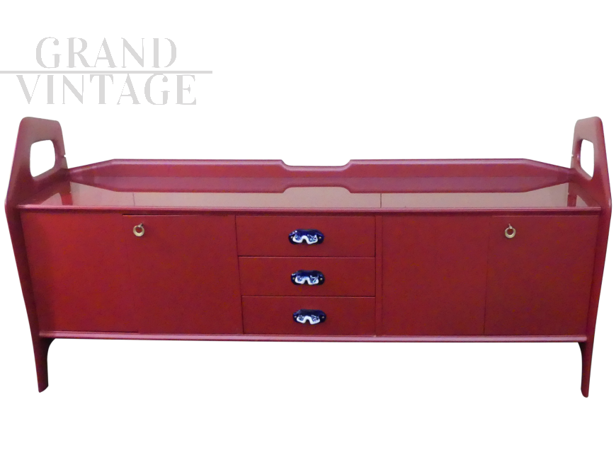 Giò Ponti style sideboard in red lacquer
