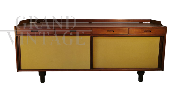 Vintage sideboard in teak and fabric, 1960s