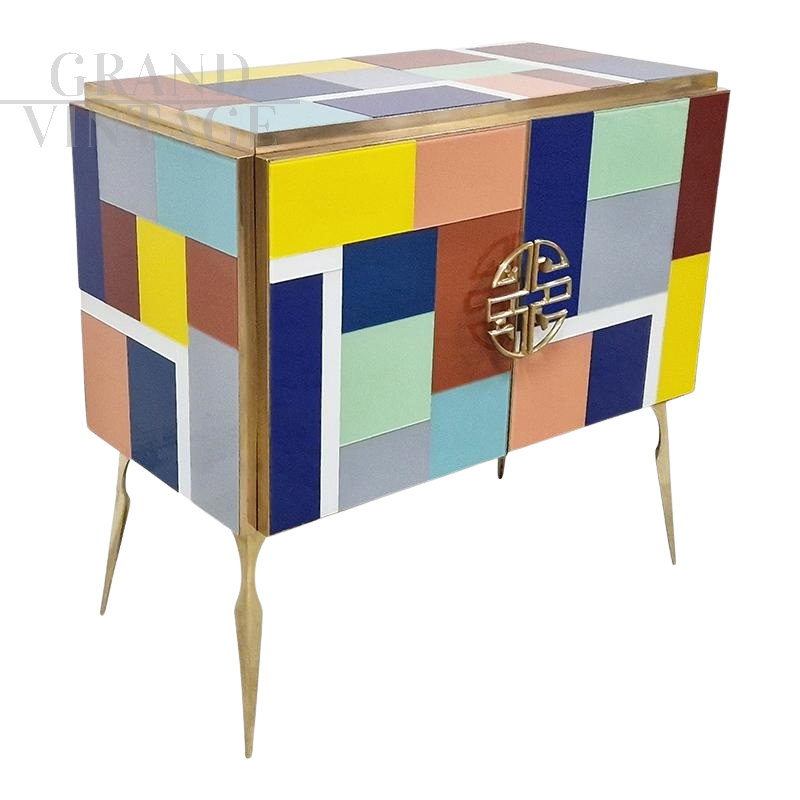 Design small sideboard with two colored glass doors 