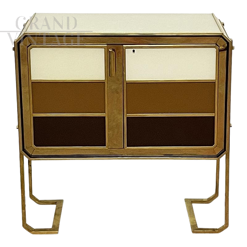 Striped glass sideboard in shades of brown
