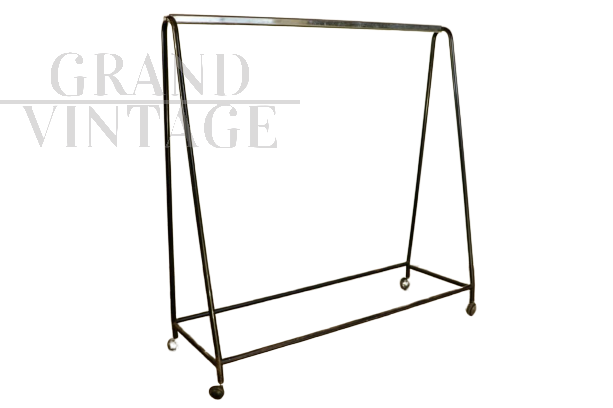 Vintage industrial stander clothes hanger with wheels from the 1950s