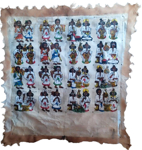 Ethiopian village painting on gazelle skin