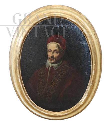 Antique painting with portrait of Pope Clement IX, 17th century