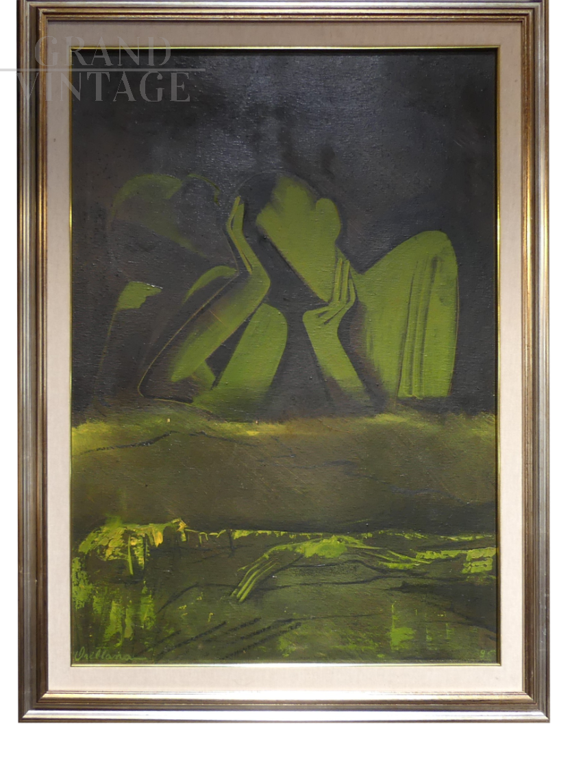 Gaston Orellana painting in green