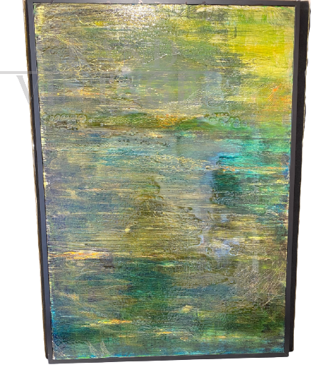 Green and gold painting on dibond aluminum