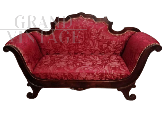 Antique Louis Philippe 2 seater sofa in red fabric               
                            